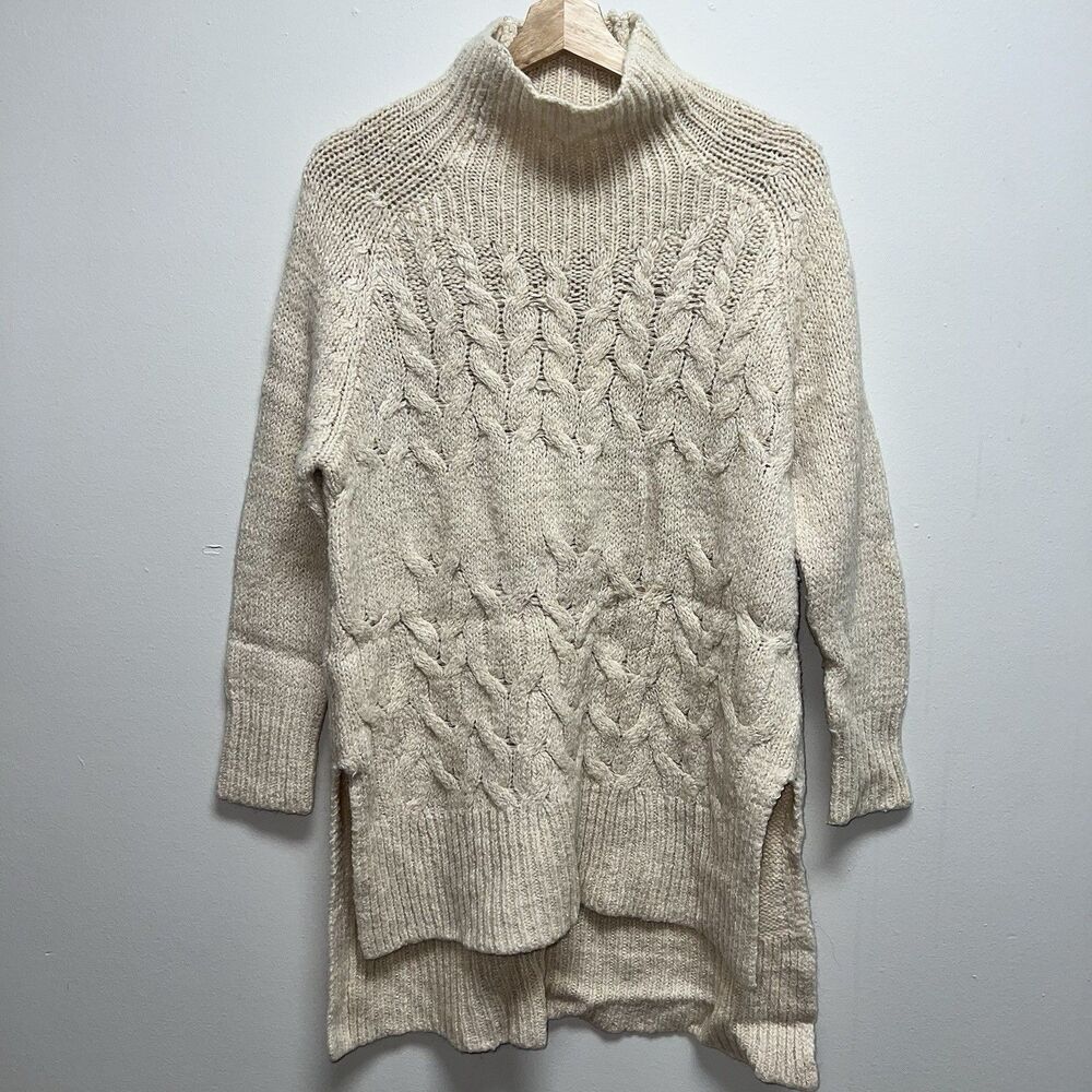 Free People oversized cable knit tunic turtleneck sweater womens size XS tan
